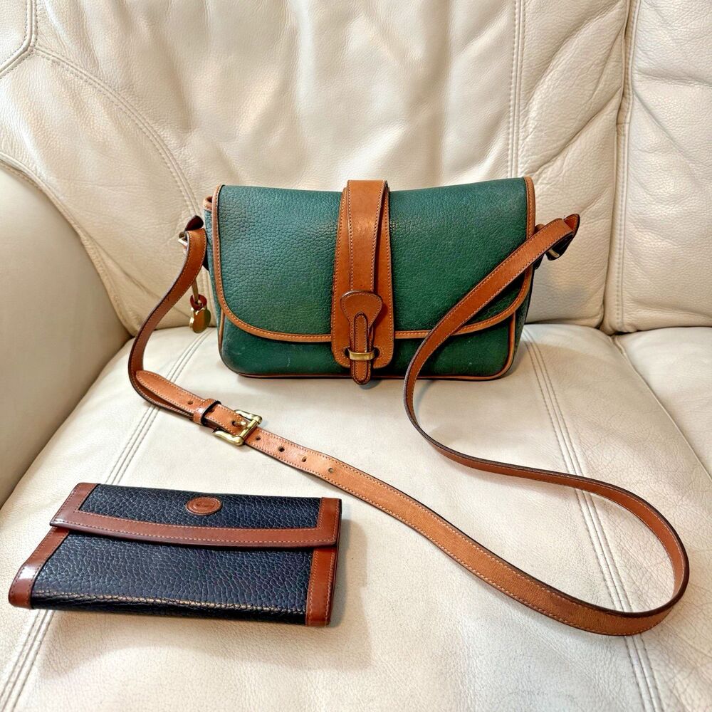 Vintage Dooney & Bourke AWL Green Equestrian Shoulder Bag Crossbody and Wallet